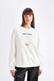 DeFacto Relax Fit Bisiklet Yaka Baskılı İnce Sweatshirt D5290AX24AUER105