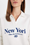 DeFacto Relax Fit Polo Yaka Baskılı Kalın Sweatshirt D5295AX24AUER105