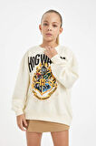 DeFacto Kız Çocuk Harry Potter Oversize Geniş Kalıp Bisiklet Yaka Sweatshirt D3861A824AUER99