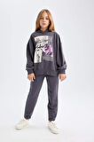 DeFacto Kız Çocuk 2'li Takım Bisiklet Yaka Baskılı Sweatshirt Beli Lastikli Jogger Eşofman Altı D4057A824WNAR150