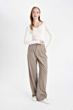 DeFacto Wide Leg Klasik Kumaş Pantolon Geniş Bol Paça Basic Düz Çift Cepli Yüksek Bel Standart Boy D4360AX24AUBN545
