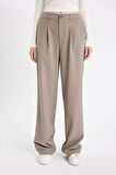 DeFacto Wide Leg Klasik Kumaş Pantolon Geniş Bol Paça Basic Düz Çift Cepli Yüksek Bel Standart Boy D4360AX24AUBN545