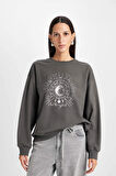 DeFacto Relax Fit Bisiklet Yaka Baskılı İnce Sweatshirt D5925AX24AUAR5