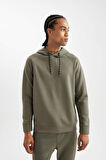DeFacto Haki DeFactoFit Standart Fit Kapüşonlu Skuba Dalgıç Kumaş Sporcu Sweatshirt C0482AX24AUKH398