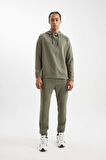 DeFacto Haki DeFactoFit Standart Fit Kapüşonlu Skuba Dalgıç Kumaş Sporcu Sweatshirt C0482AX24AUKH398