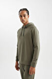 DeFacto Haki DeFactoFit Standart Fit Kapüşonlu Skuba Dalgıç Kumaş Sporcu Sweatshirt C0482AX24AUKH398