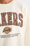 DeFactoFit NBA Los Angeles Lakers Oversize Fit Bisiklet Yaka Kalın Kumaş Sweatshirt