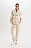 DeFactoFit NBA Brooklyn Nets Oversize Geniş Kalıp Dik Yaka Kalın Kumaş Sweatshirt