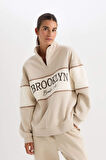DeFactoFit NBA Brooklyn Nets Oversize Geniş Kalıp Dik Yaka Kalın Kumaş Sweatshirt