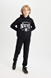 DeFacto Erkek Çocuk Siyah NBA Brooklyn Nets Kapüşonlu Kalın Sweatshirt D3125A824AUBK81