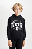 DeFacto Erkek Çocuk Siyah NBA Brooklyn Nets Kapüşonlu Kalın Sweatshirt D3125A824AUBK81