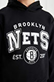 DeFacto Erkek Çocuk Siyah NBA Brooklyn Nets Kapüşonlu Kalın Sweatshirt D3125A824AUBK81