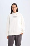 DeFacto Oversize Geniş Kalıp Kapüşonlu Baskılı Kalın Sweatshirt D5292AX24AUER105
