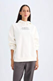 DeFacto Oversize Geniş Kalıp Kapüşonlu Baskılı Kalın Sweatshirt D5292AX24AUER105