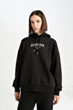DeFacto Oversize Geniş Kalıp Kapüşonlu Baskılı Kalın Sweatshirt D5293AX24AUBK81