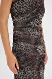 DeFacto Bodycon Vücuda Oturan Bisiklet Yaka Leopar Desenli Tül Kolsuz Maxi Elbise D5061AX24AUBN192