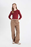 DeFacto Coool Straight Fit Poplin Pantolon Basic Düz Cepli Lastikli Bel Bağcıklı D3764AX24AUBN533