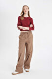 DeFacto Coool Straight Fit Poplin Pantolon Basic Düz Cepli Lastikli Bel Bağcıklı D3764AX24AUBN533