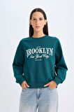 DeFacto Regular Fit Bisiklet Yaka Baskılı İnce Sweatshirt D5928AX24AUGN1040