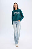 DeFacto Regular Fit Bisiklet Yaka Baskılı İnce Sweatshirt D5928AX24AUGN1040
