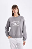 DeFacto Regular Fit Bisiklet Yaka Baskılı İnce Sweatshirt D5929AX24AUGR436