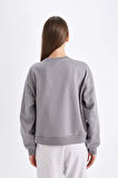 DeFacto Regular Fit Bisiklet Yaka Baskılı İnce Sweatshirt D5929AX24AUGR436