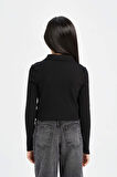 DeFacto Kız Çocuk Cropped Fit Polo Yaka Basic Düz Fitilli Kaşkorse Uzun Kollu Tişört D3367A824AUBK81