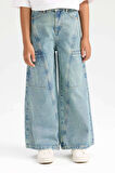 DeFacto Kız Çocuk Wide Leg Geniş Paça Kargo Cepli Jean Pantolon D6095A824WNNM28