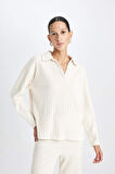DeFacto Relax Fit Polo Yaka Casual Fitilli Kaşkorse Uzun Kollu Tişört B2404AX24AUBG186