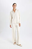 DeFacto Wide Leg Geniş Paça Eşofman Altı Normal Bel Fitilli Kaşkorse Kumaş Basic Düz B2405AX24AUBG186