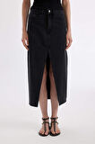 Long  Fit Yırtmaçlı Jean Midi Etek