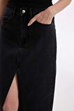 Long  Fit Yırtmaçlı Jean Midi Etek