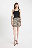 DeFacto Leopar Desenli Normal Bel Saten Mini Etek D1176AX24SMER103