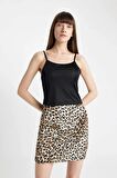 DeFacto Leopar Desenli Normal Bel Saten Mini Etek D1176AX24SMER103