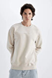 X8282 Boxy Fit Bisiklet Yaka Baskılı Sweatshirt