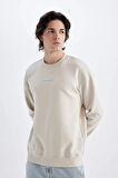 X8282 Boxy Fit Bisiklet Yaka Baskılı Sweatshirt