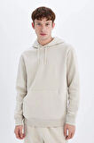 X8283 Regular Fit Kapüşonlu Cepli İçi Yumuşak Tüylü Basic Düz Sweatshirt