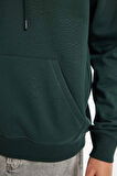 X8283 Yeşil Cepli Regular Fit Kapüşonlu İçi Yumuşak Tüylü Basic Düz Sweatshirt