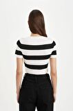 DeFacto Crop Çizgili Bisiklet Yaka Kısa Kollu Triko Tişört C4408AX24SPBK27