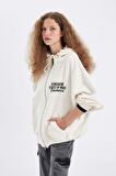 Oversize Geniş Kalıp Kapüşonlu Sırt Baskılı Kalın Fermuarlı Sweatshirt