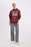 DeFacto Oversize Geniş Kalıp Kapüşonlu Baskılı Kalın Sweatshirt C7816AX24WNBR237
