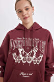 DeFacto Oversize Geniş Kalıp Kapüşonlu Baskılı Kalın Sweatshirt C7816AX24WNBR237