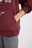 DeFacto Oversize Geniş Kalıp Kapüşonlu Baskılı Kalın Sweatshirt C7816AX24WNBR237