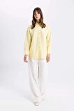 DeFacto Relax Fit Baskılı Poplin Uzun Kollu Gömlek Tunik C7827AX24SMYL118