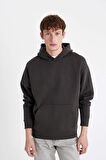 DeFacto Oversize Geniş Kalıp Kapüşonlu Kanguru Cepli Basic Düz Sweatshirt A4331AX24AUAR227