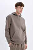 DeFacto Regular Fit Kapüşonlu Kanguru Cepli İçi Yumuşak Tüylü Basic Düz Sweatshirt X8283AZ24AUBN571