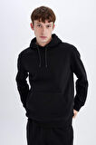 DeFacto Regular Fit Kapüşonlu Kanguru Cepli İçi Yumuşak Tüylü Basic Düz Sweatshirt X8283AZ24AUBK81