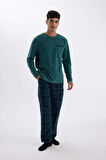 Regular Fit Polar Pijama Takımı Uzun Kollu Üst Desenli Uzun Alt