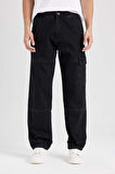 DeFacto Wide Leg Fit Geniş Kalıp Normal Bel Geniş Paça Kargo Cepli Jean Pantolon B4638AX24AUNM40