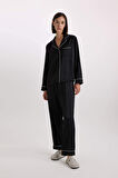 DeFacto Pijama Takımı Saten Uzun Kollu Pijama Üstü Uzun Esnek Belil Pijama Altı-Fall in Love C9444AX25SPBK27